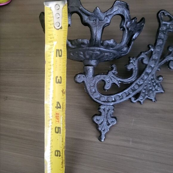 2 Victorian Goth Black Cast Iron Swing Arm Oil Lamp Candle Holder Vintage Ornate - Picture 11 of 12